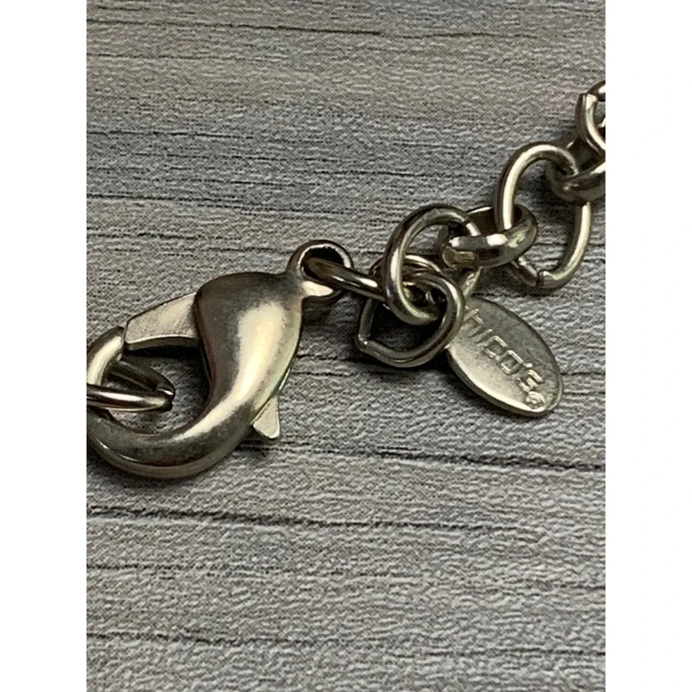 Chicos Silver Tone Mother of Pearl Shell Station Long Necklace 32 Inch 4502